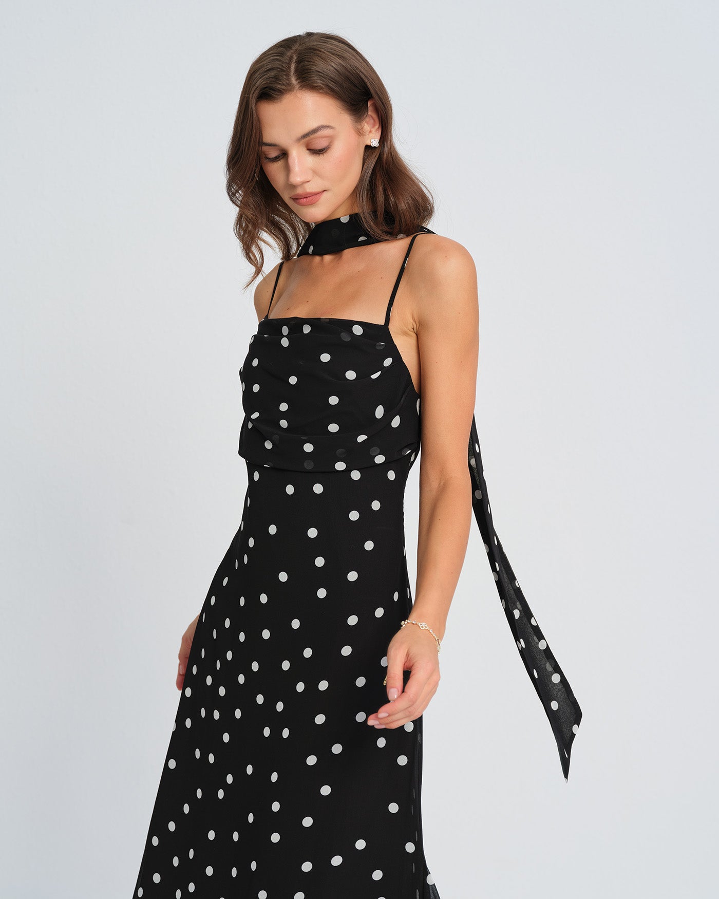 Svart Prickig Slip Maxi Klänning