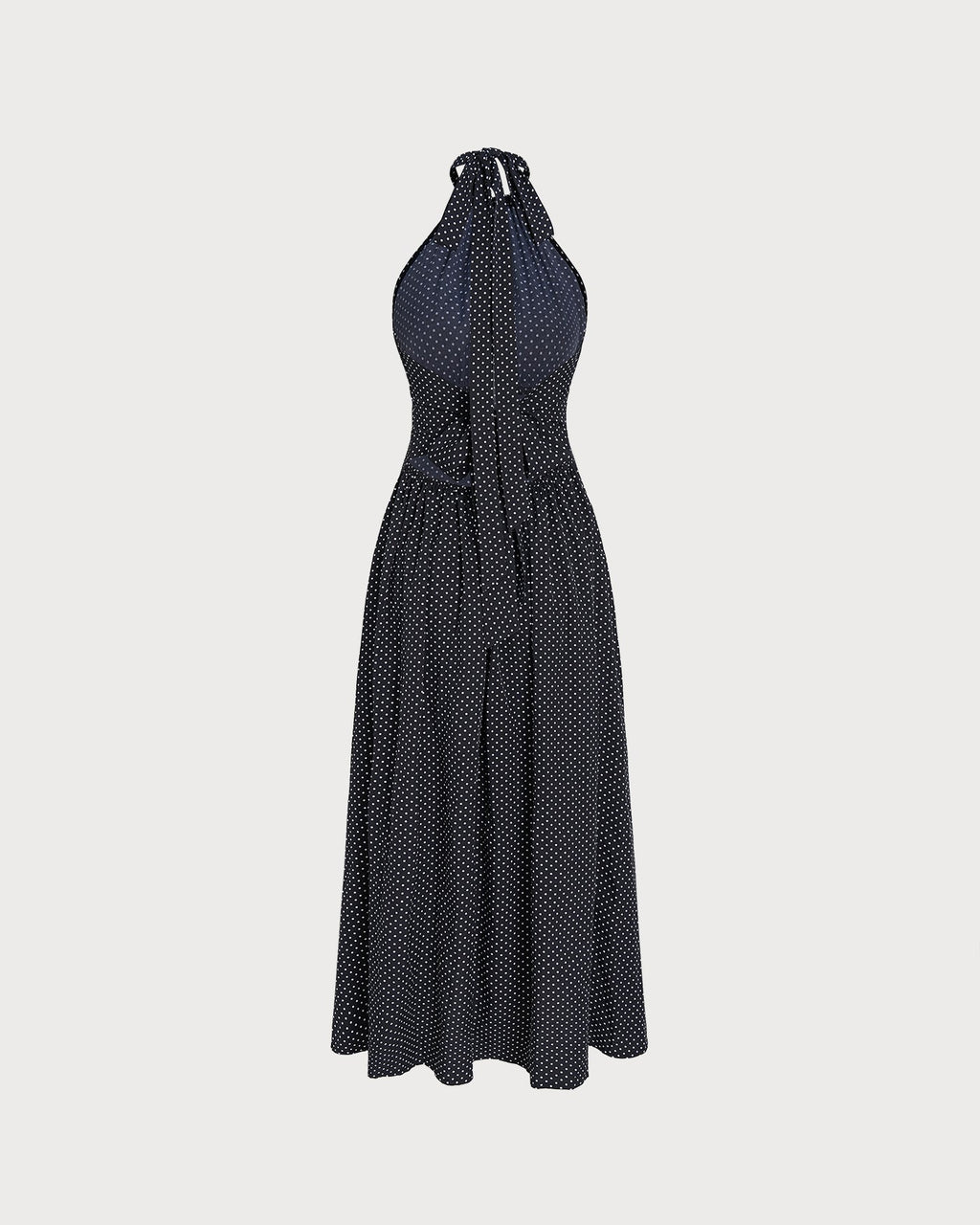 Svart Halter Tie Polka Dot Maxi Klänning
