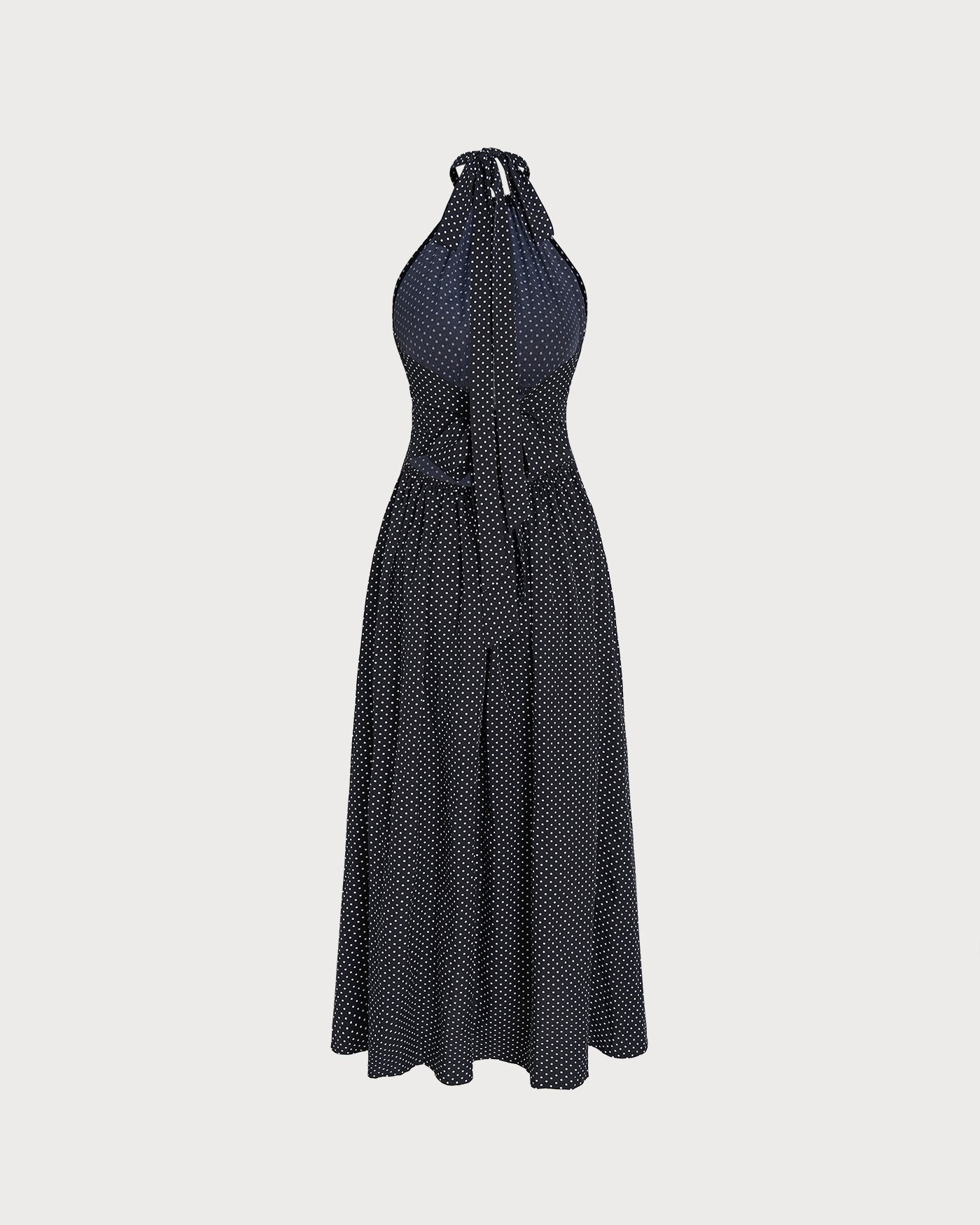 Svart Halter Tie Polka Dot Maxi Klänning