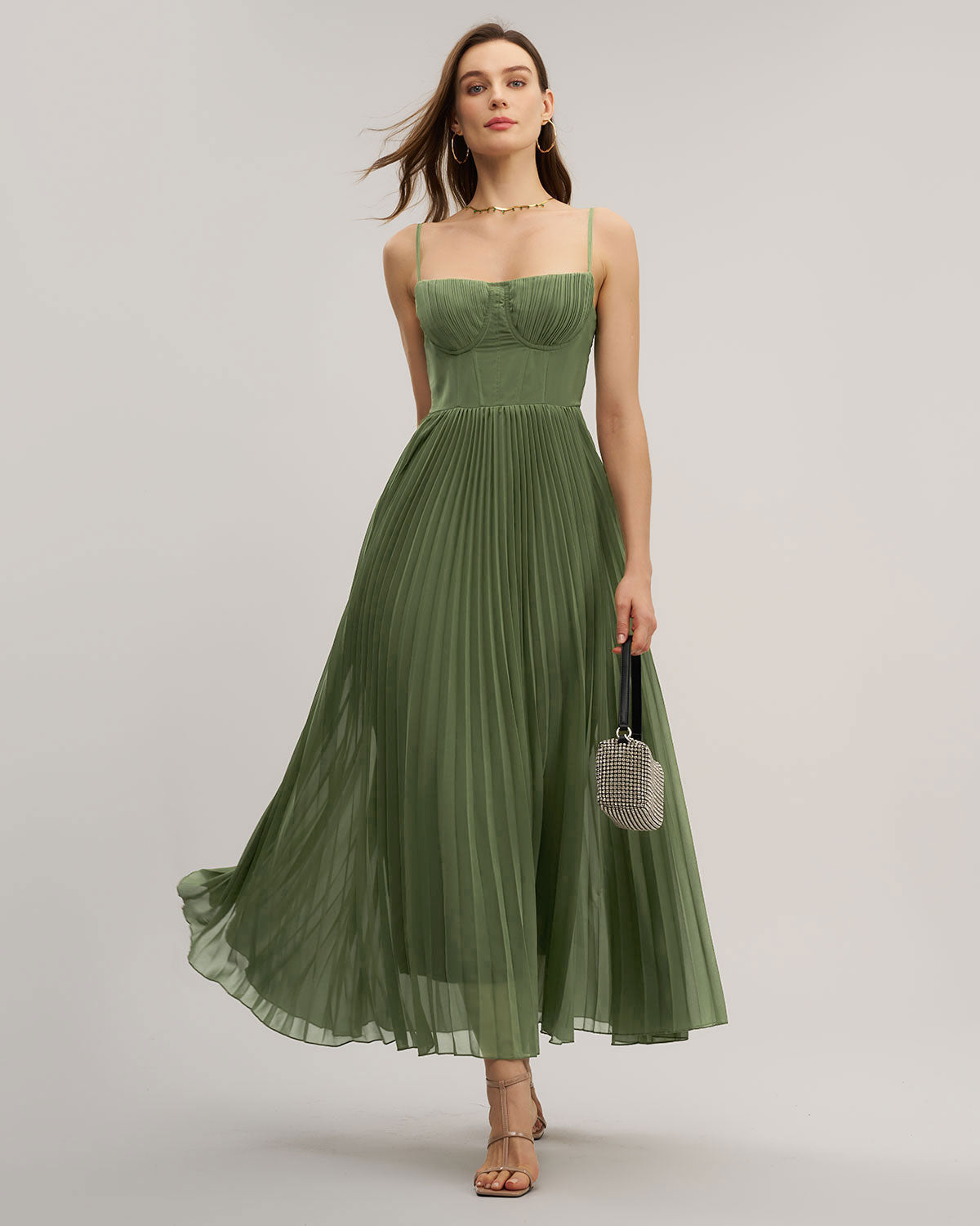 Grön Sweetheart Hals Flowy Slip Maxi Klänning