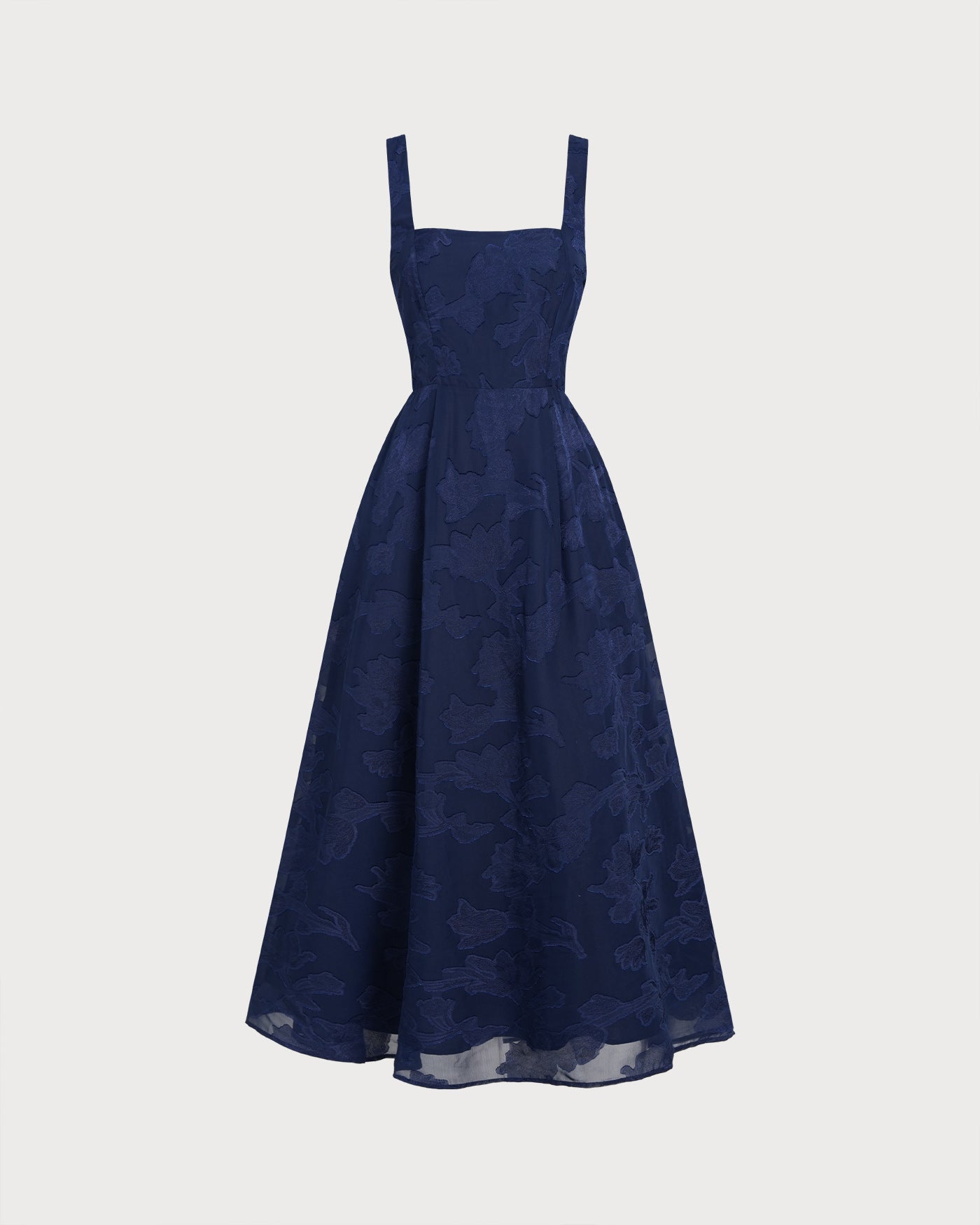 Marinblå Jacquard Slip Maxi Klänning