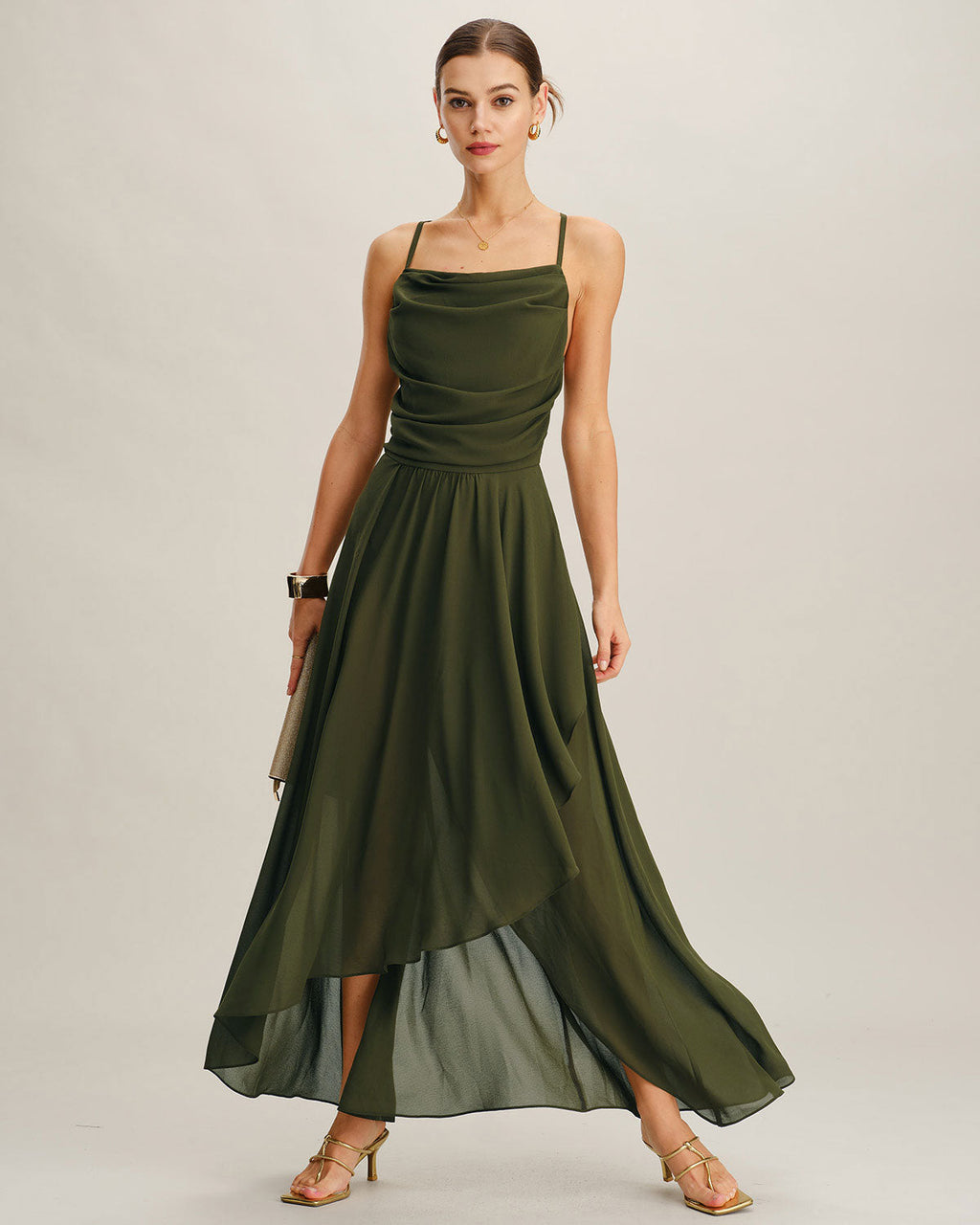 Grön Chiffon A-Linje Slip Maxi Klänning