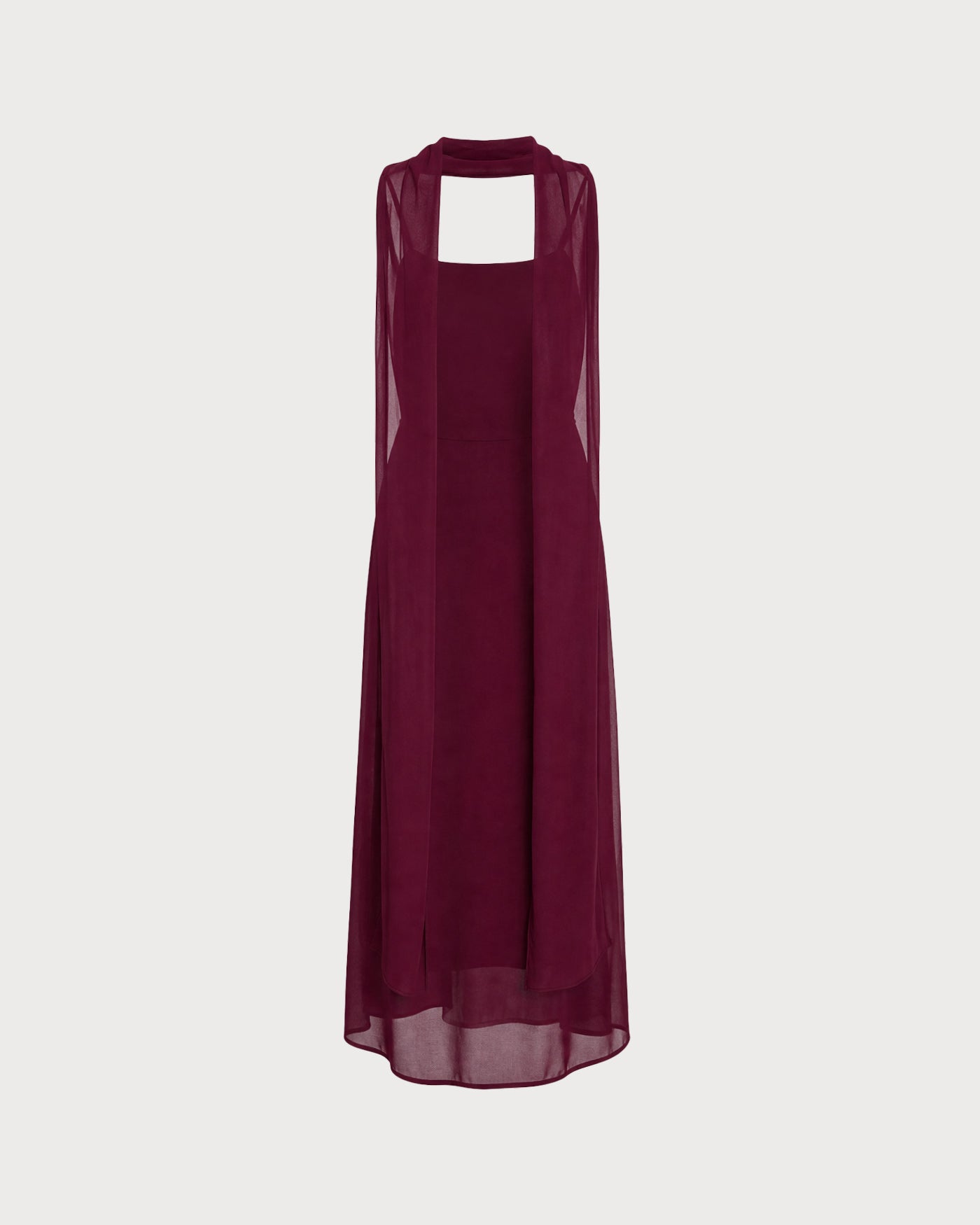Vinröd Cowl Neck Tie Chiffon Maxi Klänning