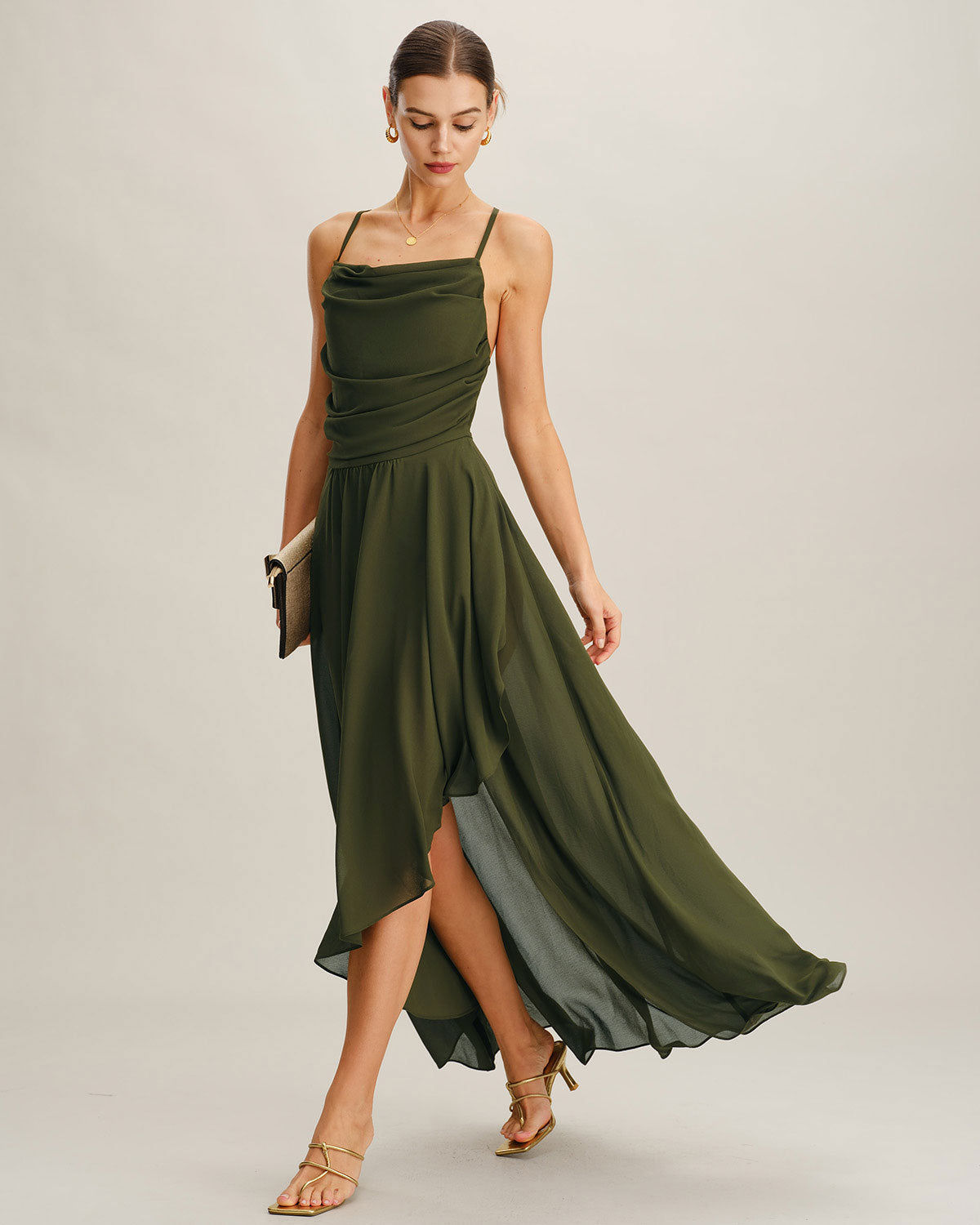 Grön Chiffon A-Linje Slip Maxi Klänning