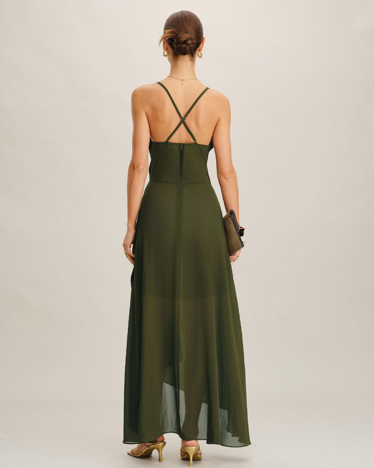 Grön Chiffon A-Linje Slip Maxi Klänning