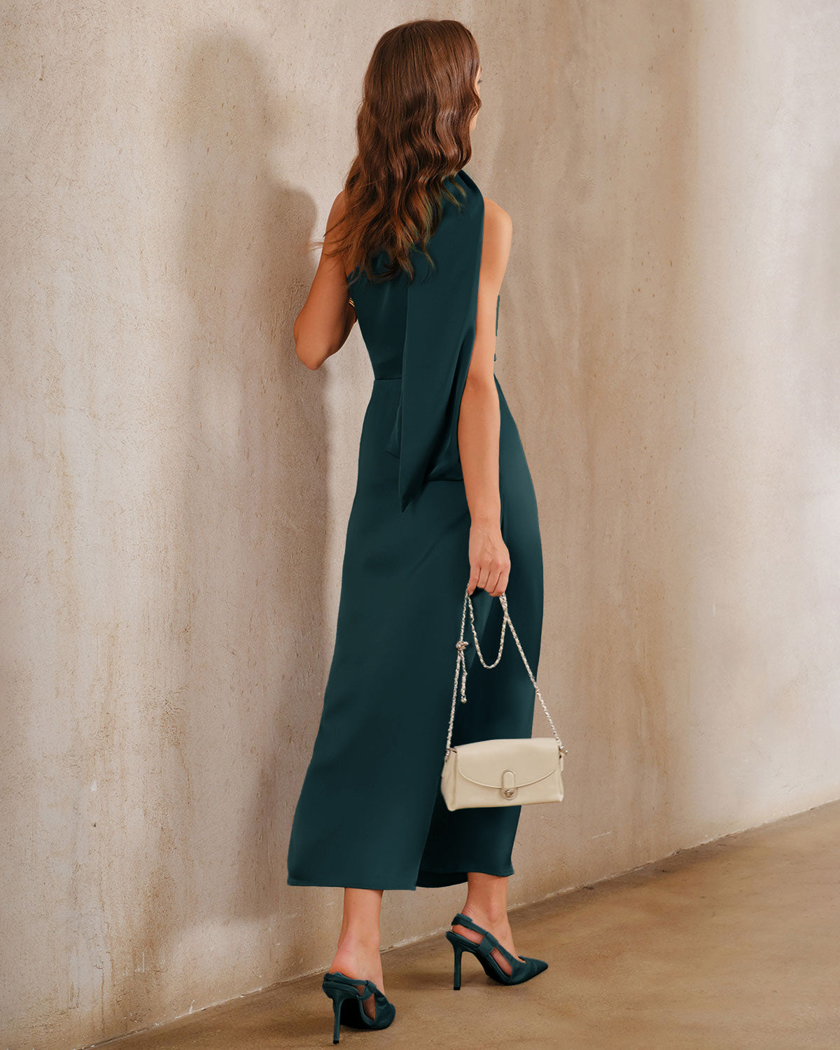 Mörkgrön One Shoulder Maxi Klänning