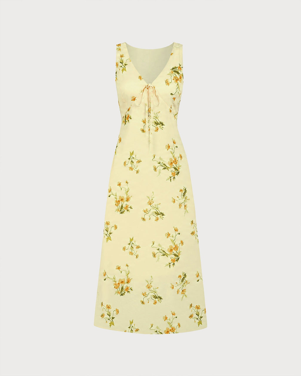 Gul V-ringad Blommig Chiffon Maxiklänning