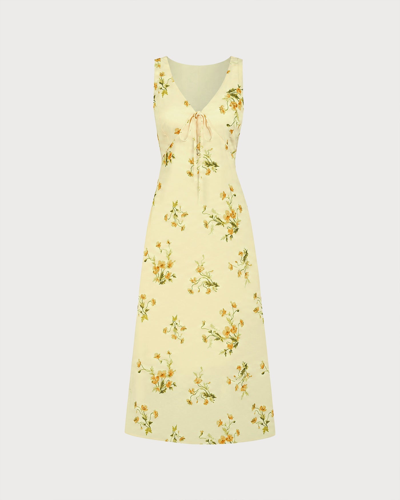 Gul V-ringad Blommig Chiffon Maxiklänning