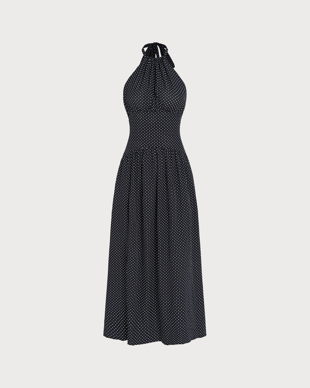 Svart Halter Tie Polka Dot Maxi Klänning