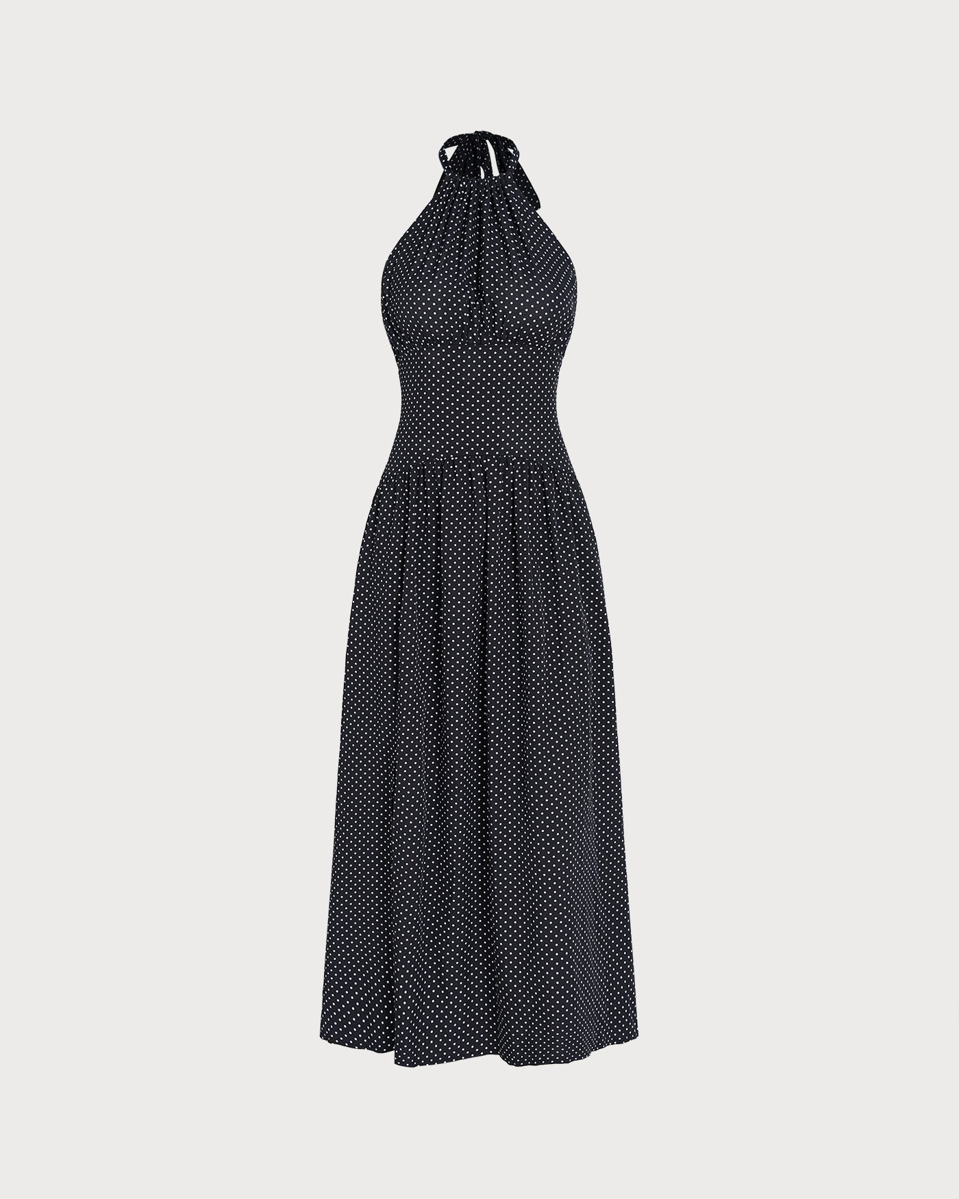Svart Halter Tie Polka Dot Maxi Klänning