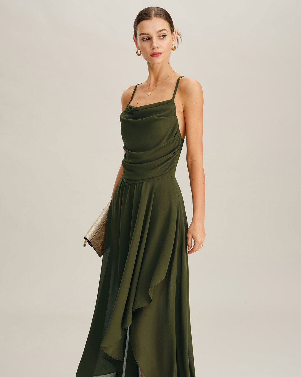 Grön Chiffon A-Linje Slip Maxi Klänning
