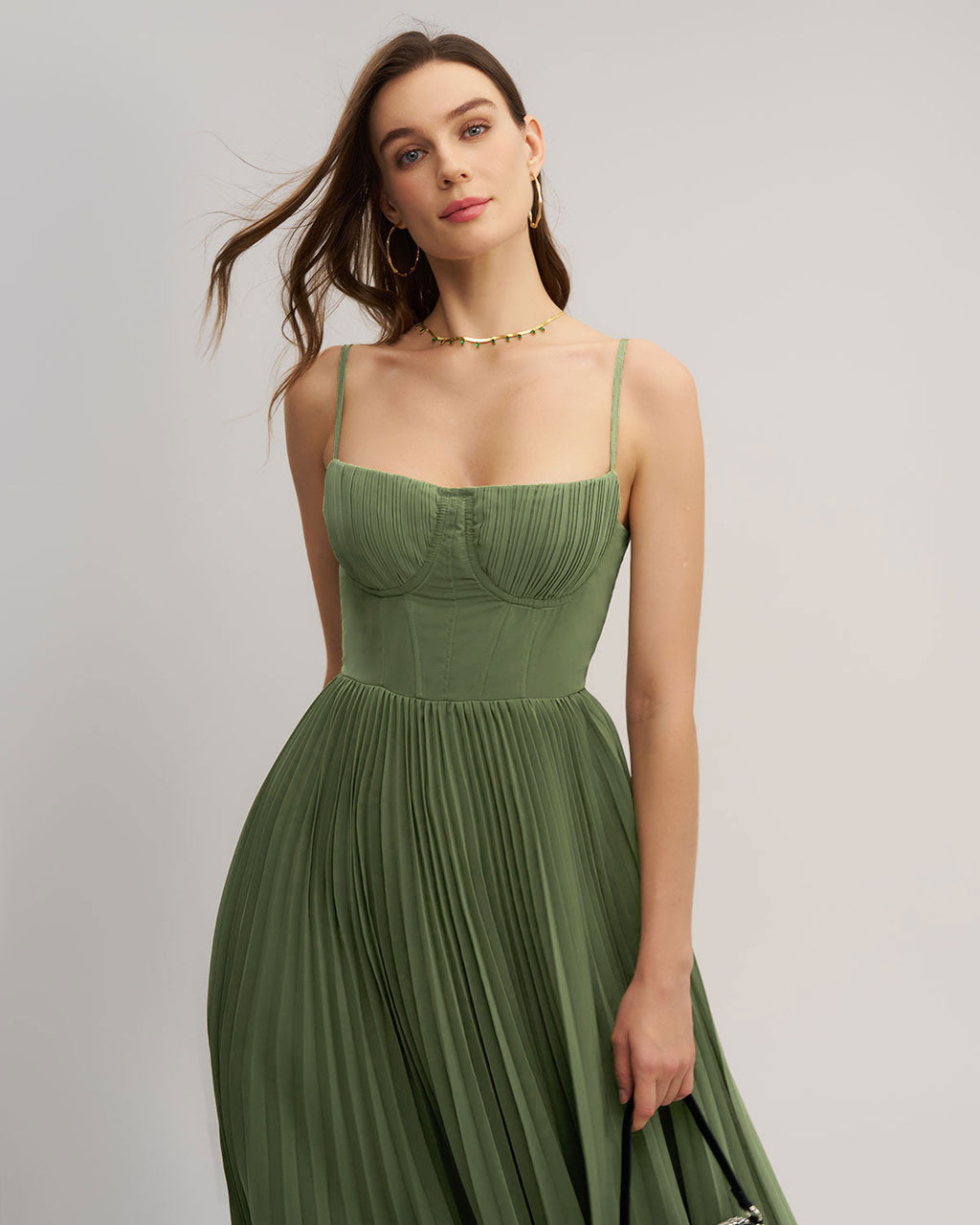 Grön Sweetheart Hals Flowy Slip Maxi Klänning