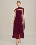 Vinröd Cowl Neck Tie Chiffon Maxi Klänning