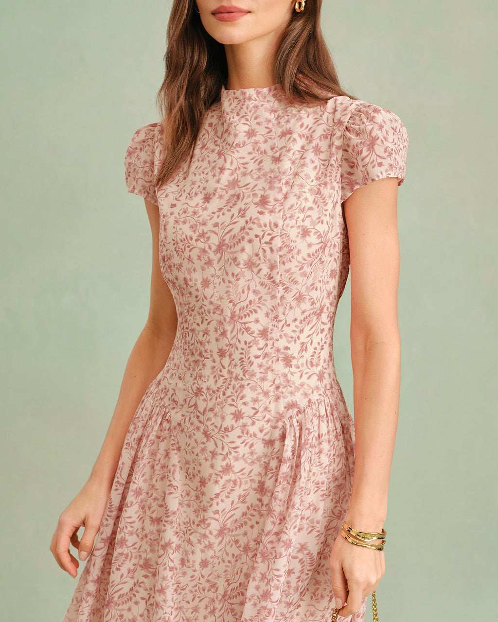 Rosa Mock Neck Blommig Maxiklänning