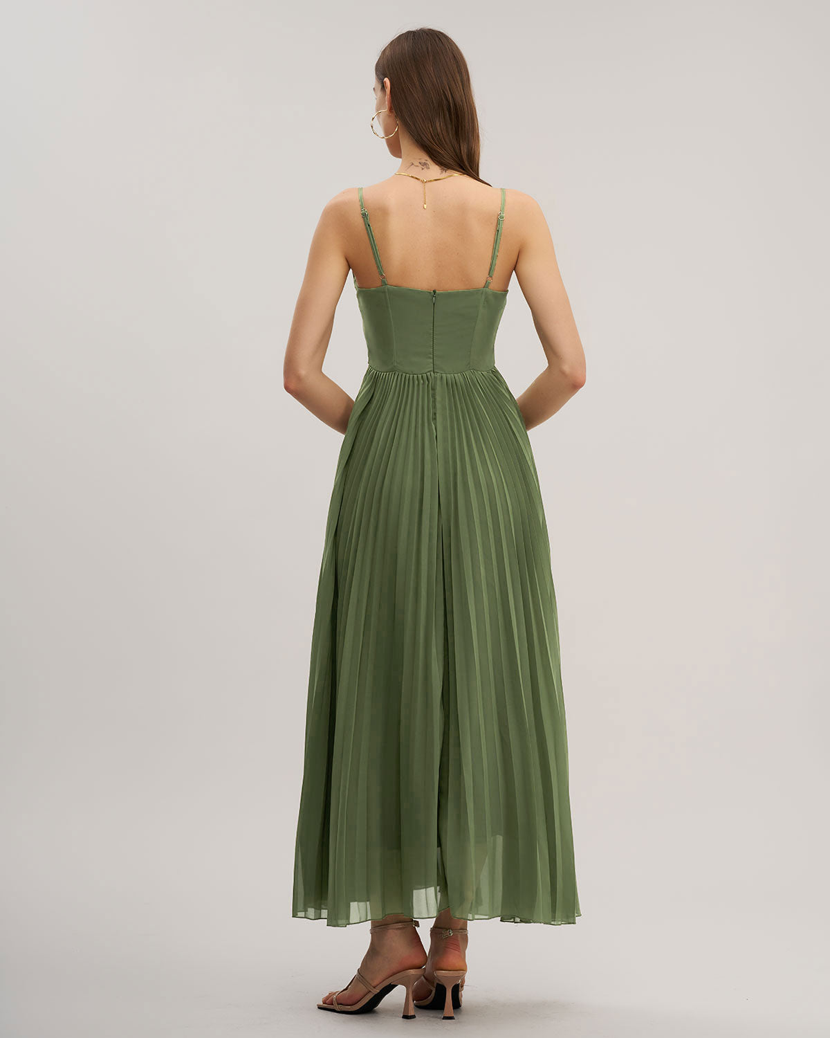 Grön Sweetheart Hals Flowy Slip Maxi Klänning