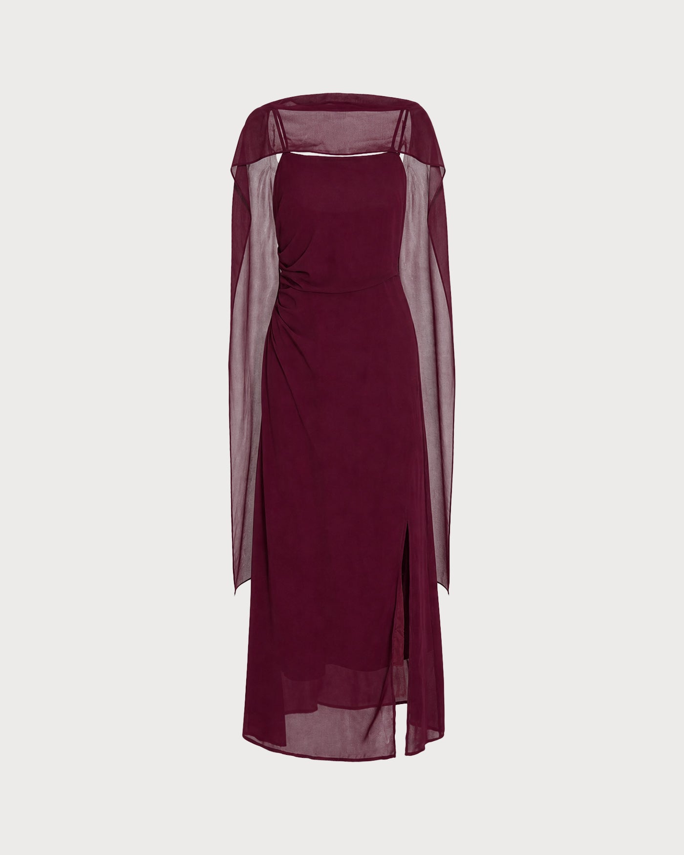 Vinröd Cowl Neck Tie Chiffon Maxi Klänning