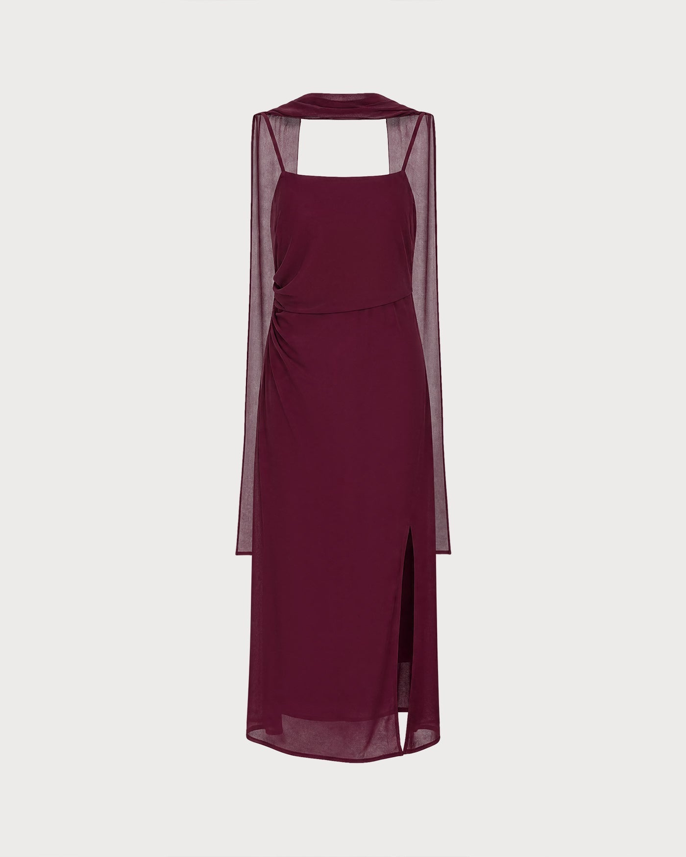 Vinröd Cowl Neck Tie Chiffon Maxi Klänning
