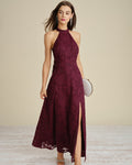 Vinröd Mock Neck Jacquard Maxi Klänning