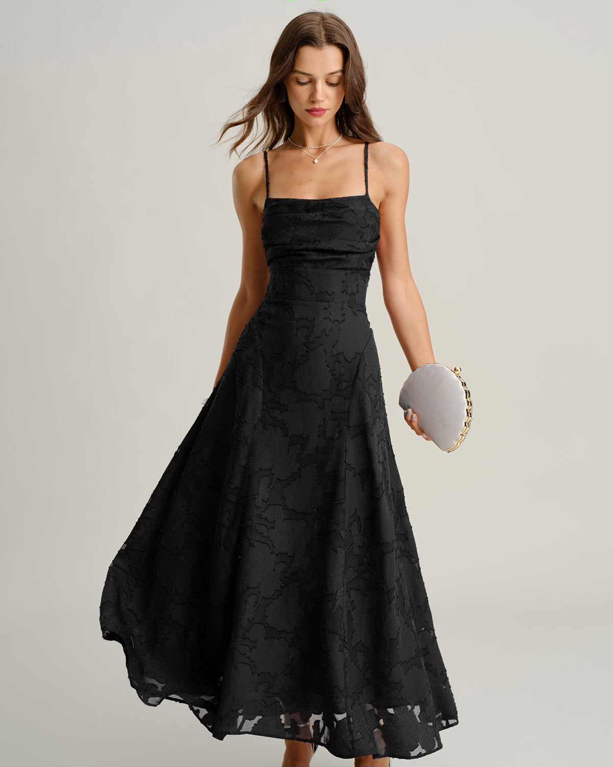 Svart Jacquard Slip Maxi Klänning