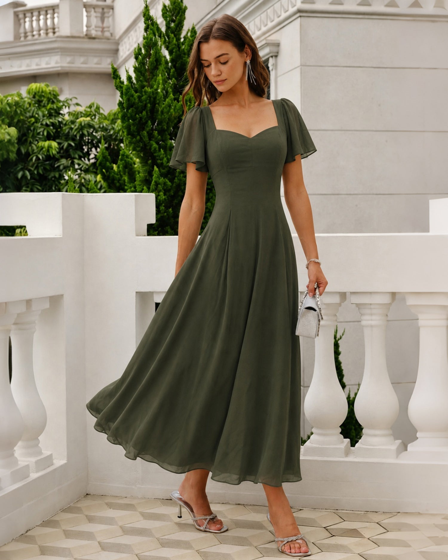 Grön Sweetheart Hals Chiffon Maxi Klänning