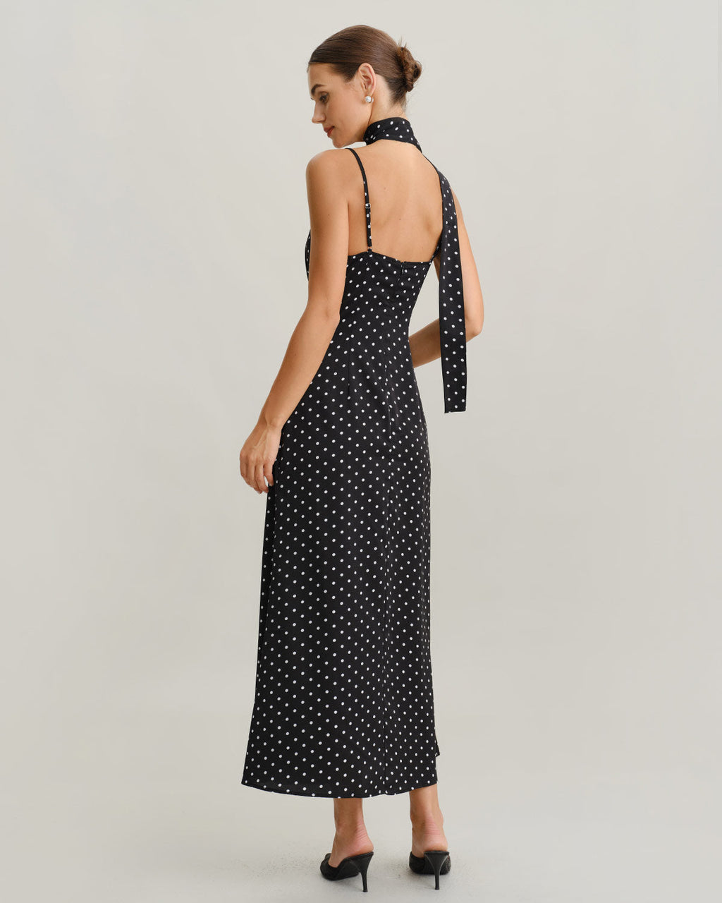 Svart Prickig Cowl Neck Slip Maxi Klänning
