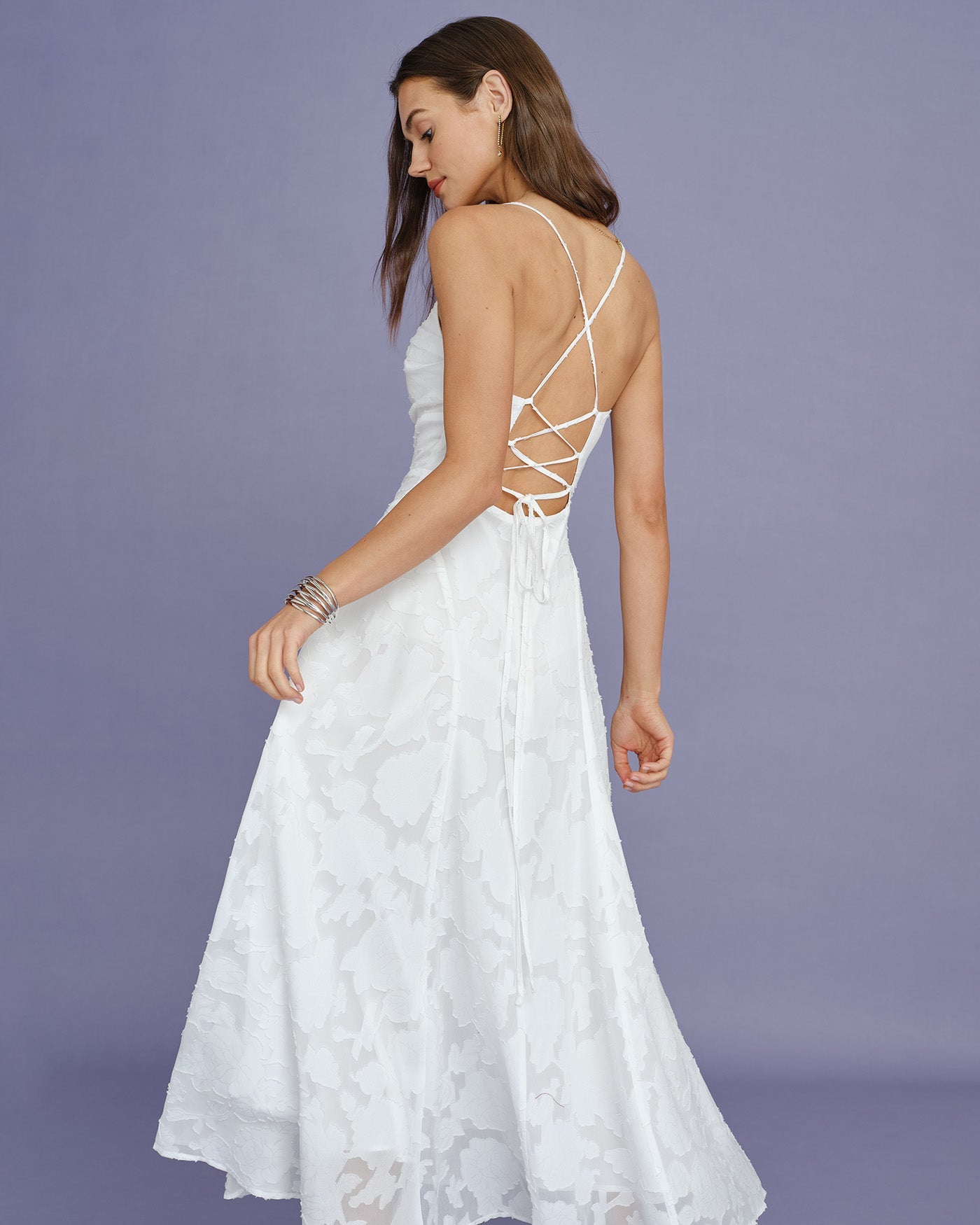 Vit X Cross Jacquard Slip Maxi Klänning