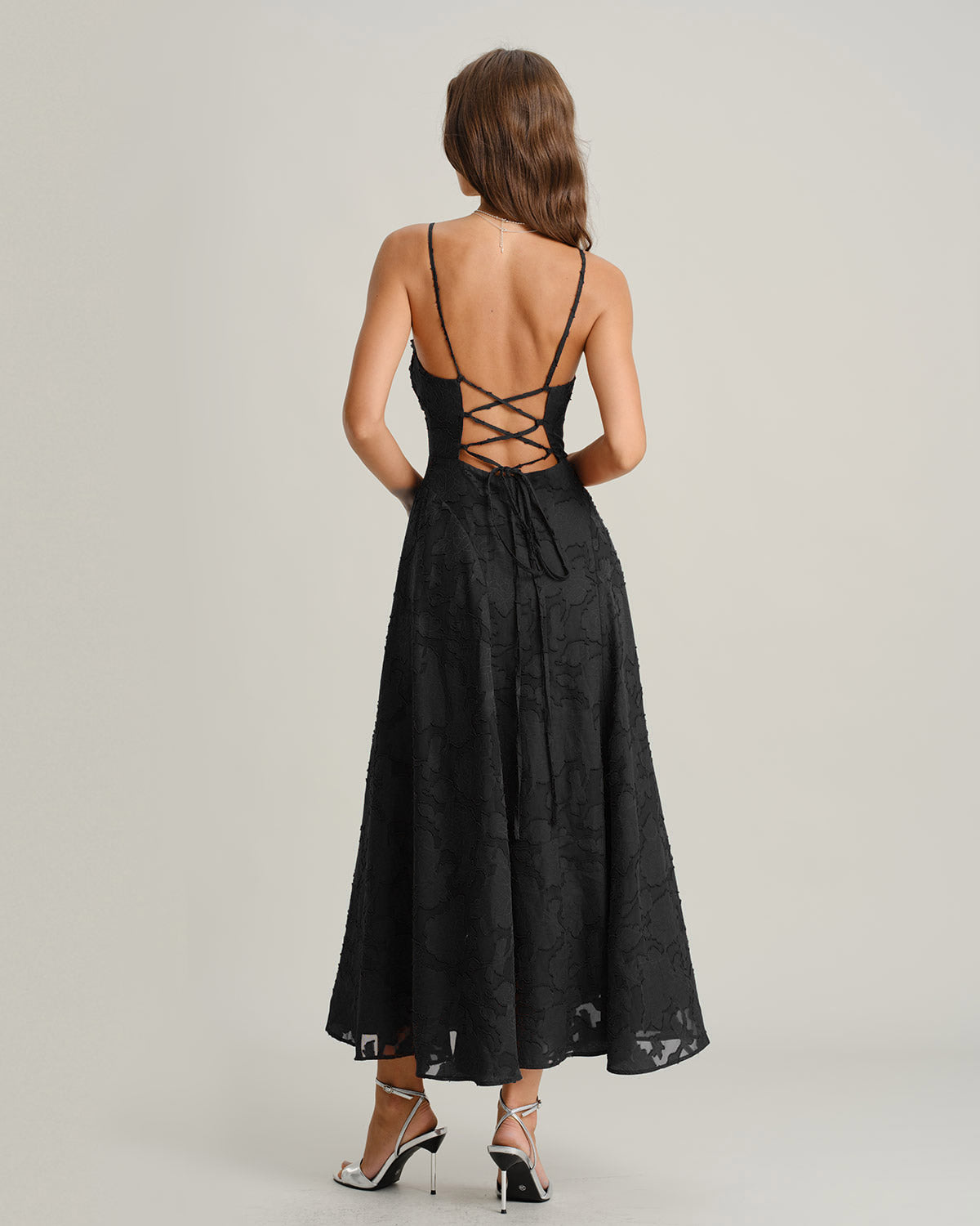 Svart Jacquard Slip Maxi Klänning