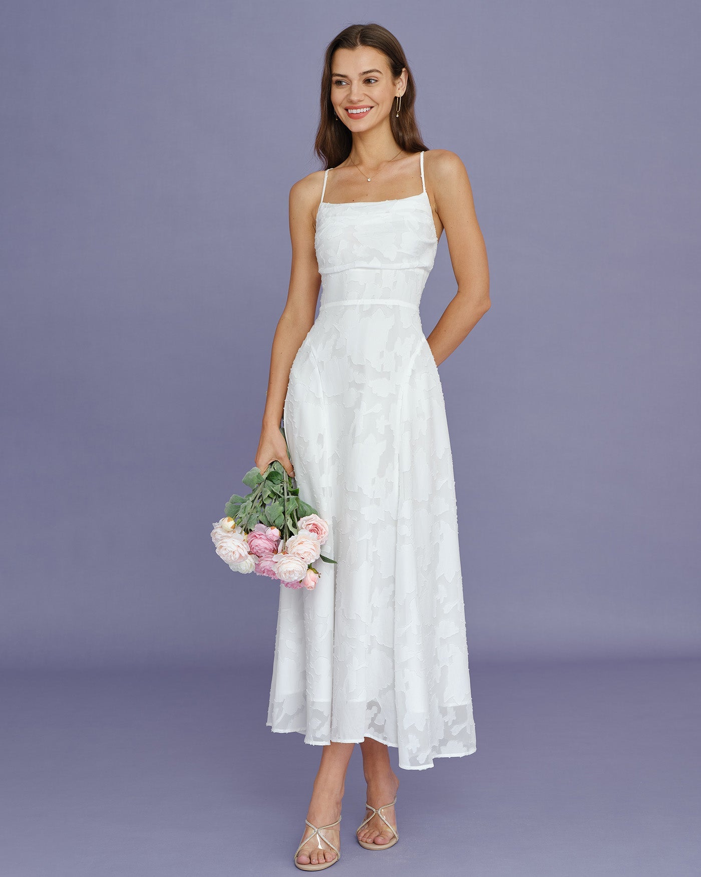 Vit X Cross Jacquard Slip Maxi Klänning