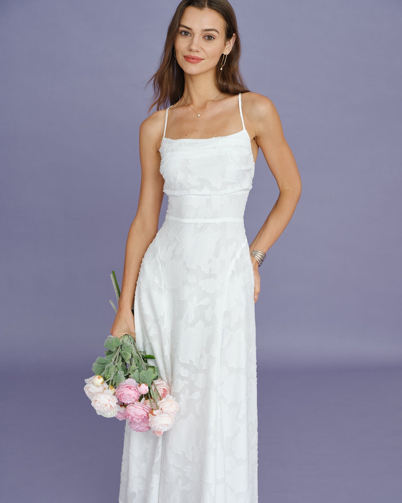 Vit X Cross Jacquard Slip Maxi Klänning