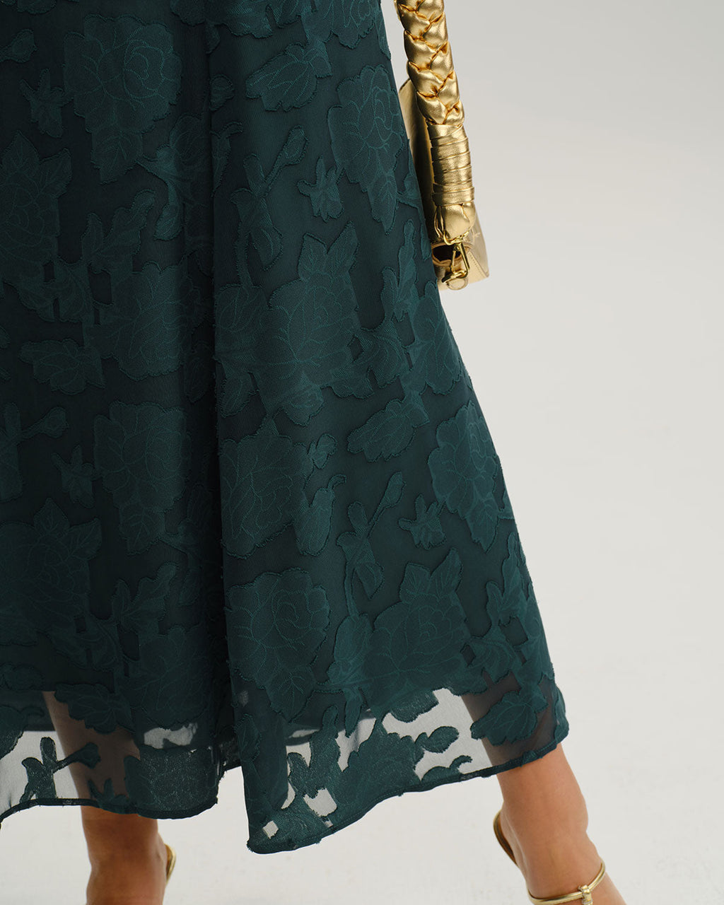 Grön Jacquard A-Linje Slip Maxi Klänning