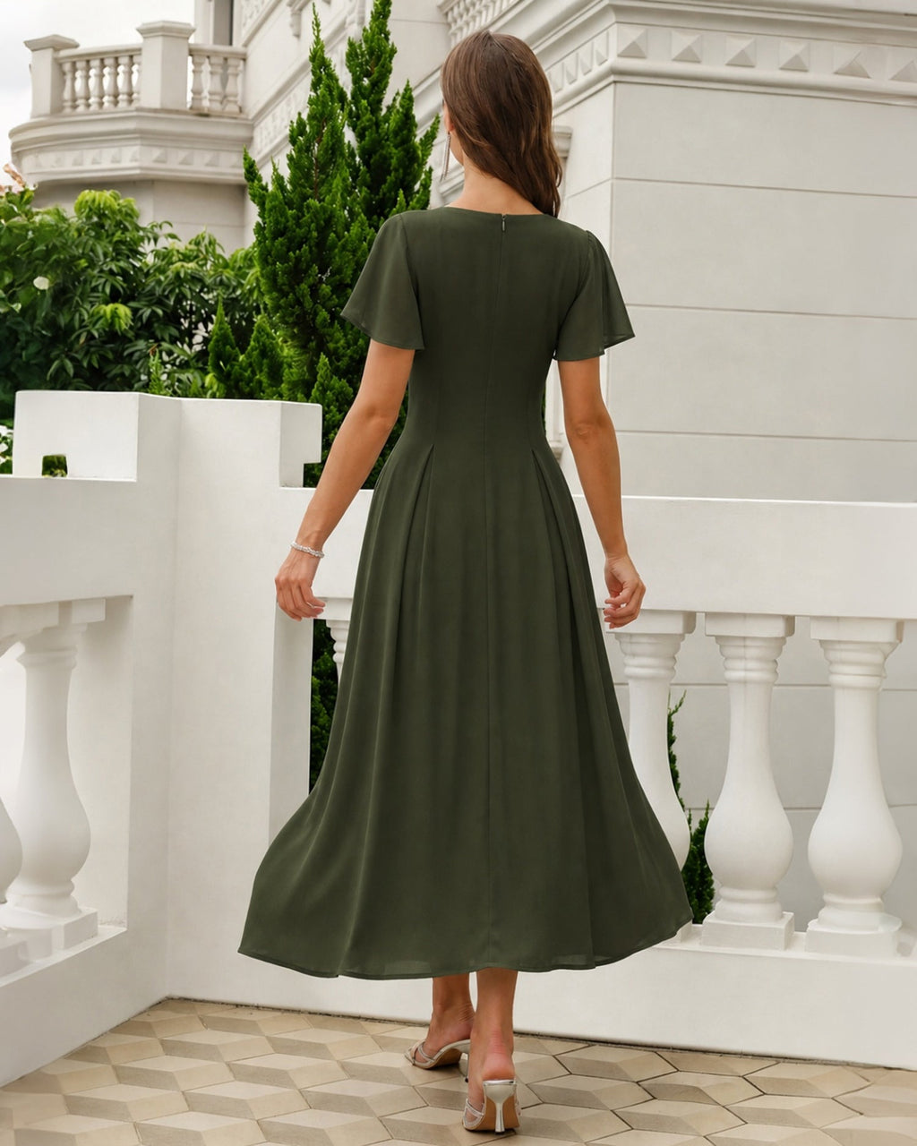 Grön Sweetheart Hals Chiffon Maxi Klänning