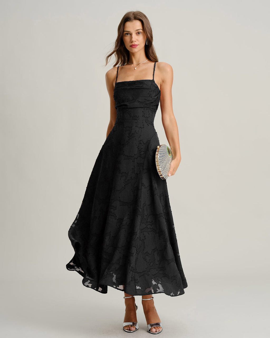 Svart Jacquard Slip Maxi Klänning