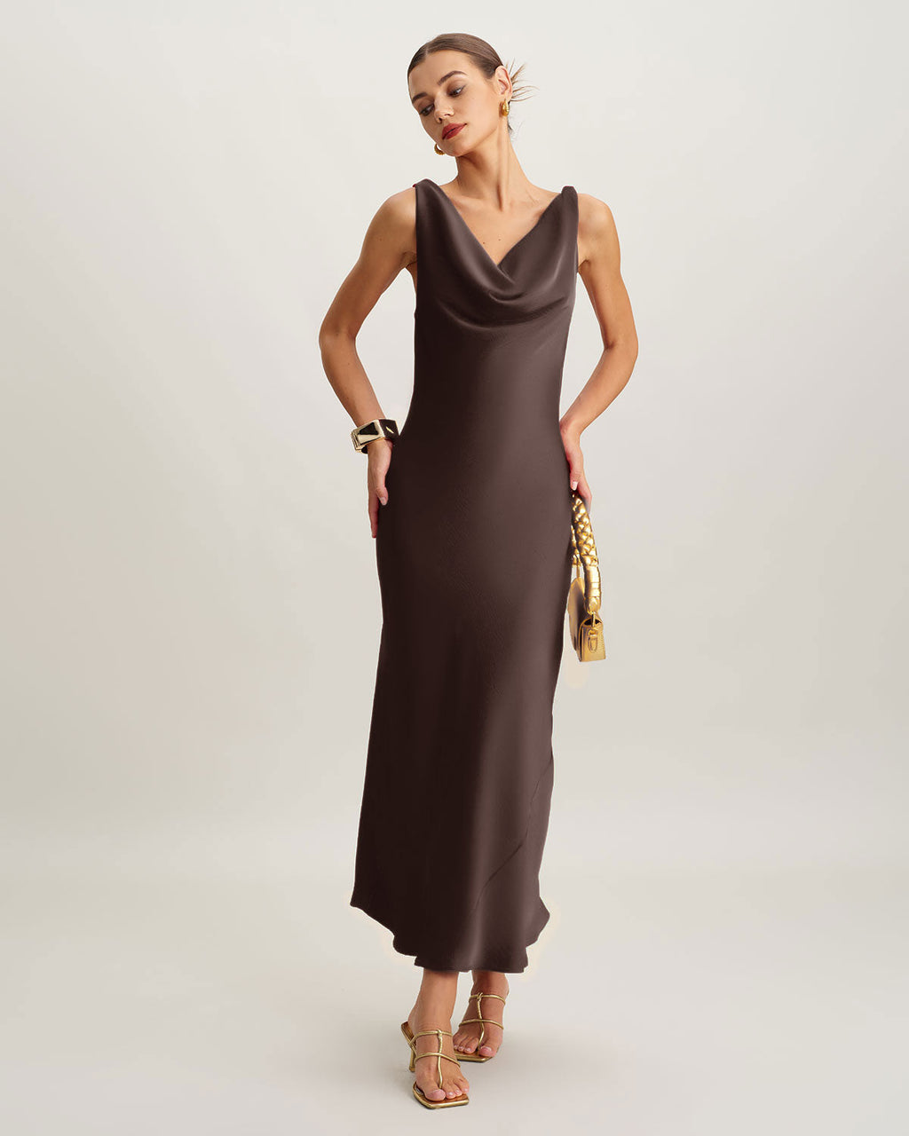 Kaffe Cowl Neck Satin Maxi Klänning