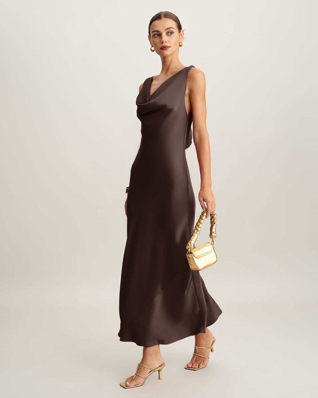 Kaffe Cowl Neck Satin Maxi Klänning