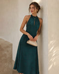 Grön Mock Neck Ärmless Jacquard Maxi Klänning