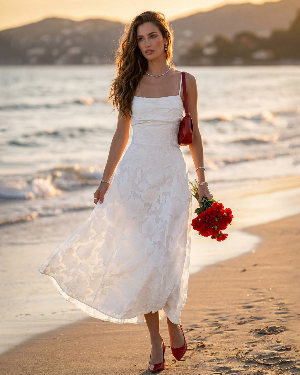 Vit X Cross Jacquard Slip Maxi Klänning