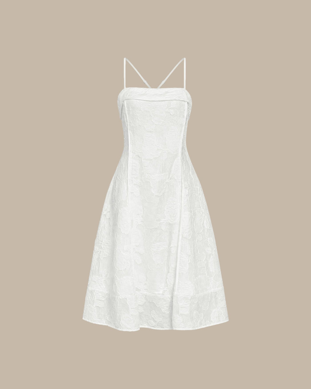Vit Fyrkantig Hals Jacquard Slip Midi Klänning