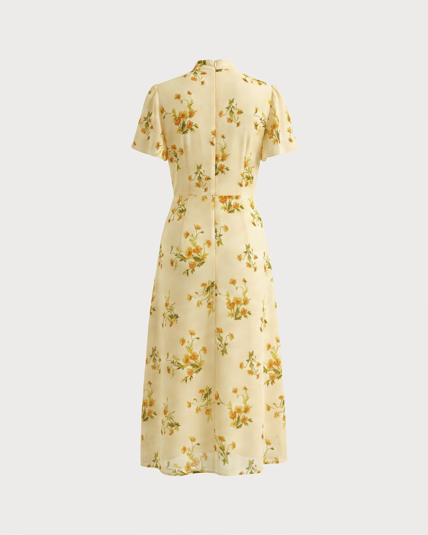 Gul Sköldpadda Fjäril Ärmlös Blommig Midi Klänning