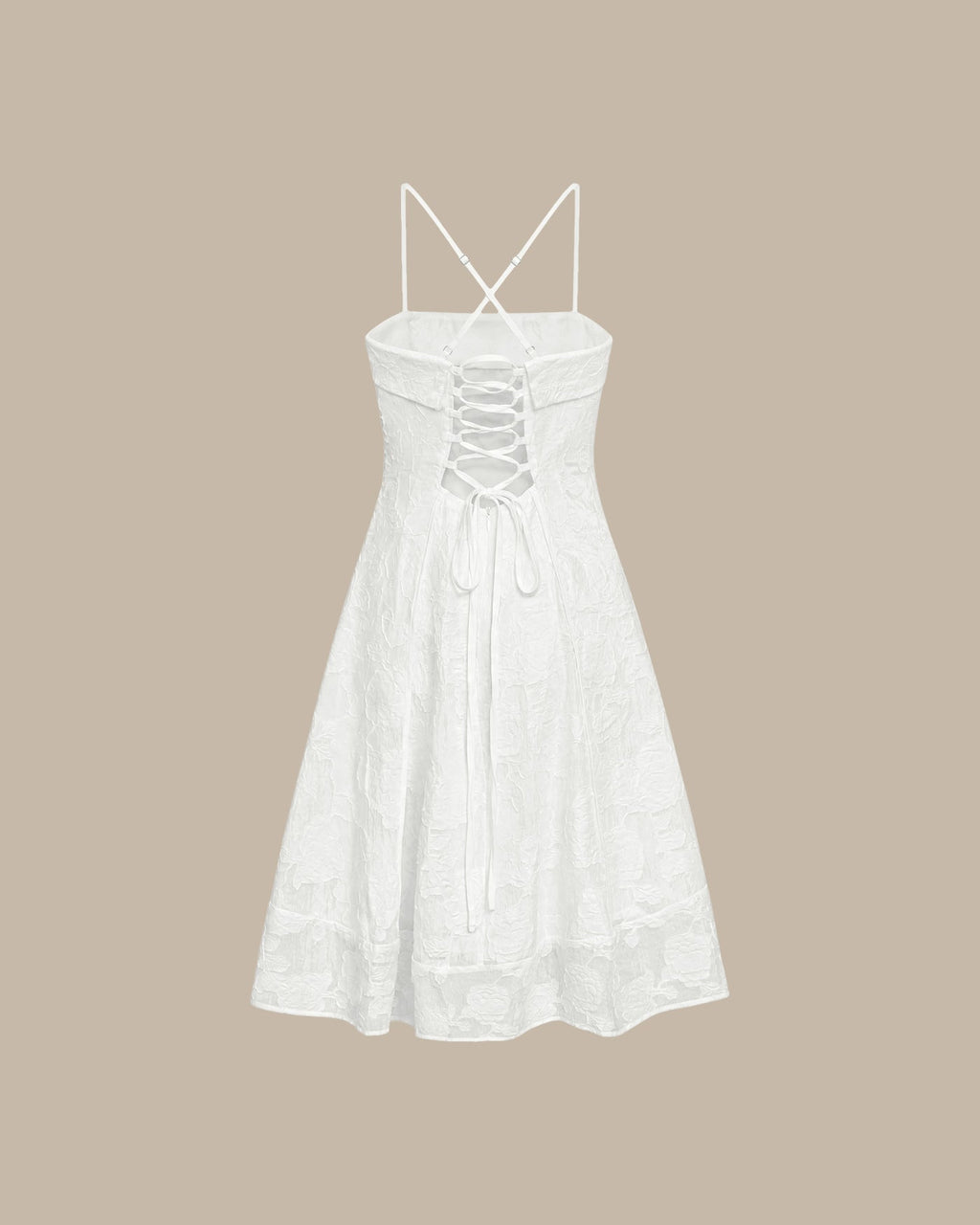 Vit Fyrkantig Hals Jacquard Slip Midi Klänning