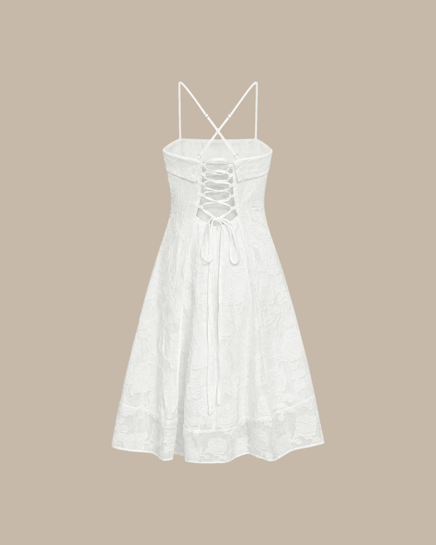 Vit Fyrkantig Hals Jacquard Slip Midi Klänning
