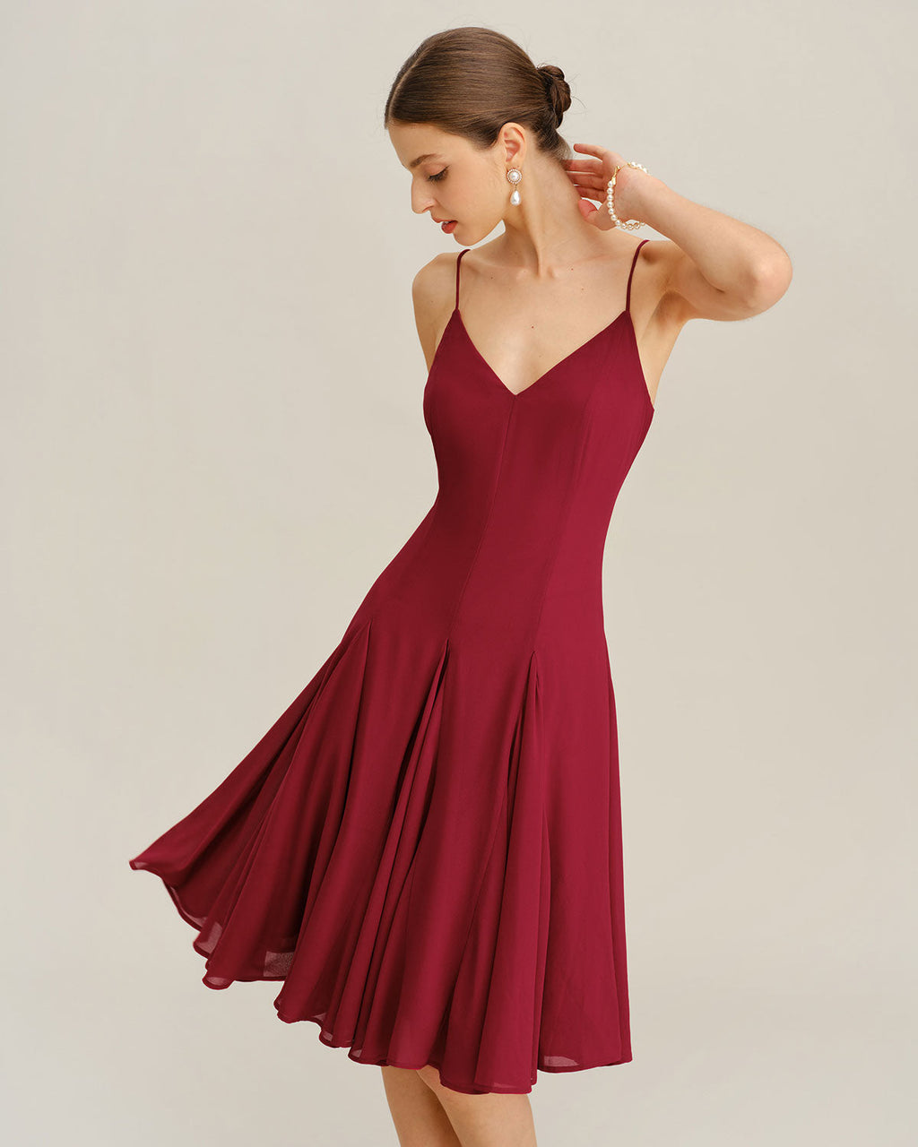 Röd Chiffon A-Linjeformad Slip Midi Klänning