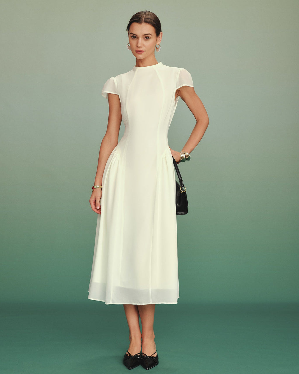 Aprikos Mock Neck A-Line Midi Klänning