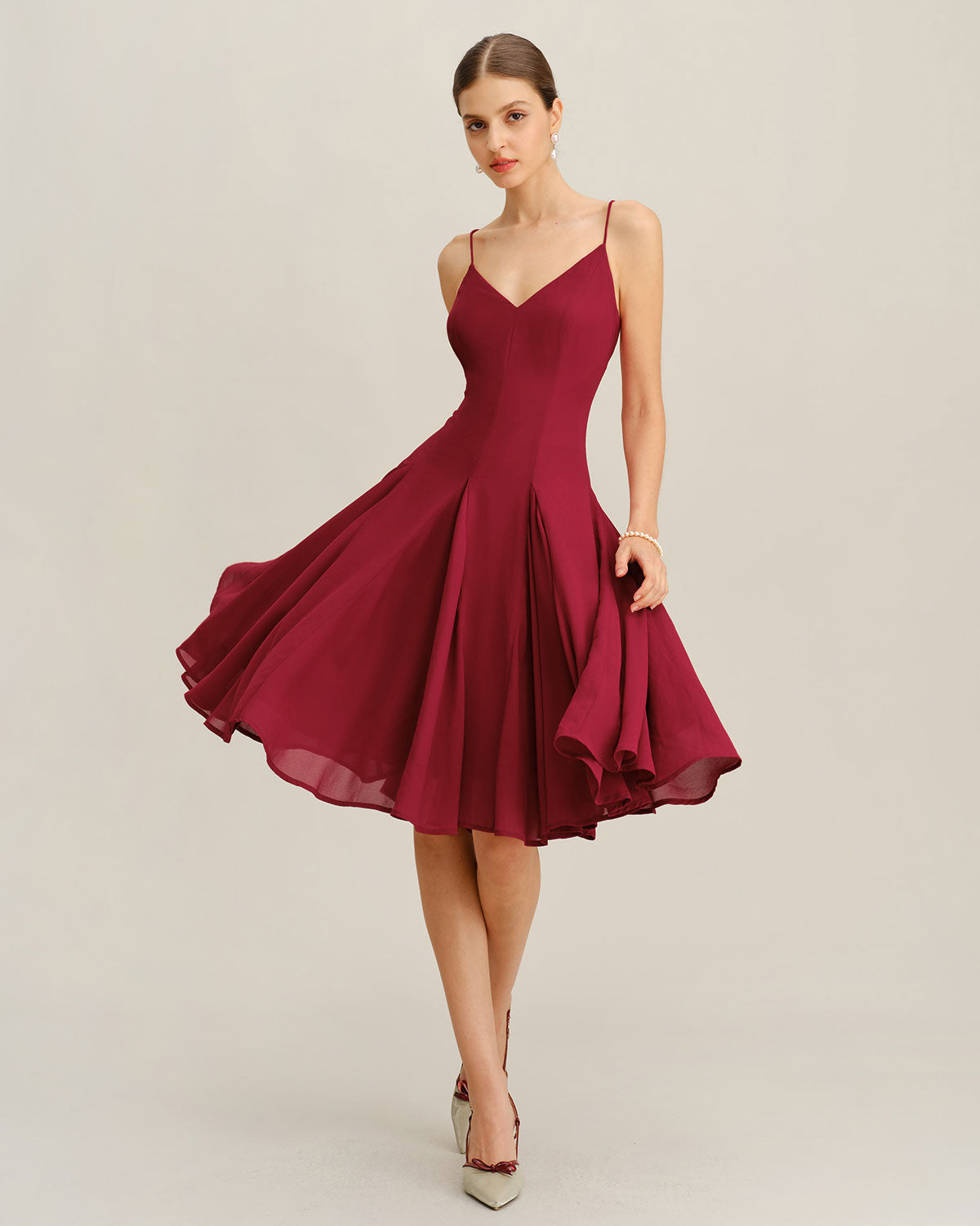 Röd Chiffon A-Linjeformad Slip Midi Klänning