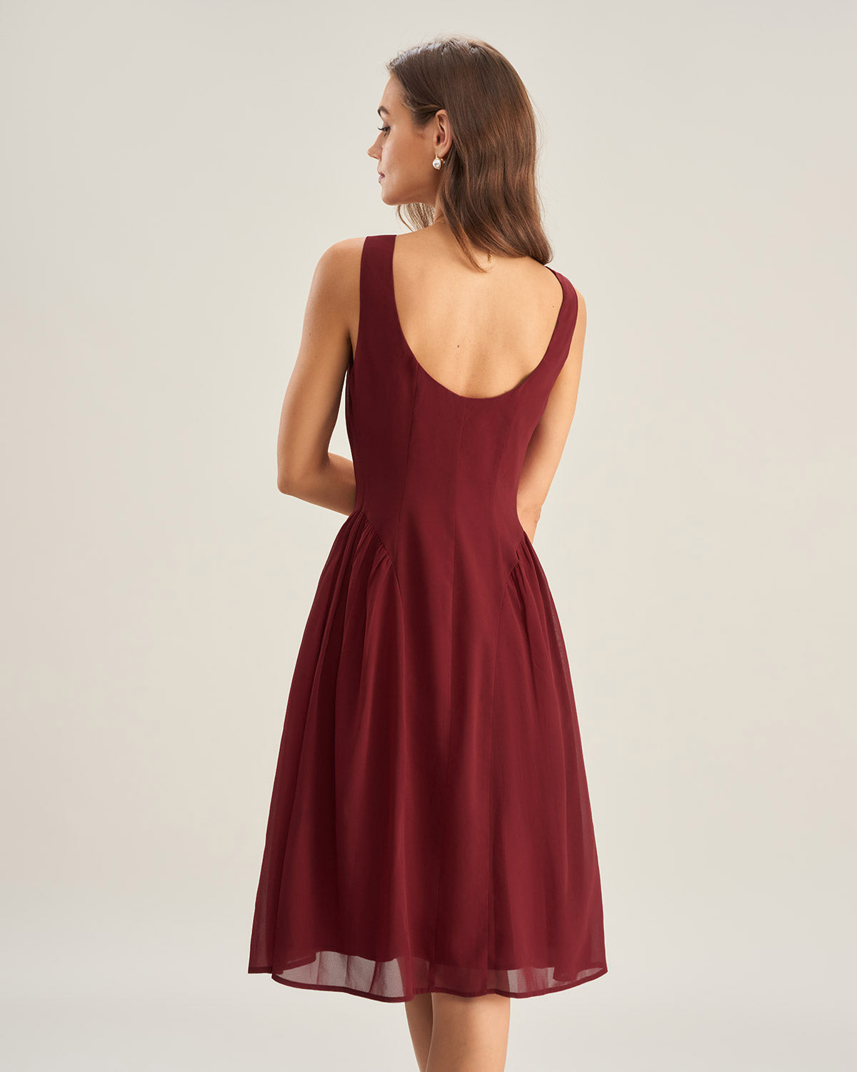 Vinröd Chiffon Klänning utan Ärmar Midi