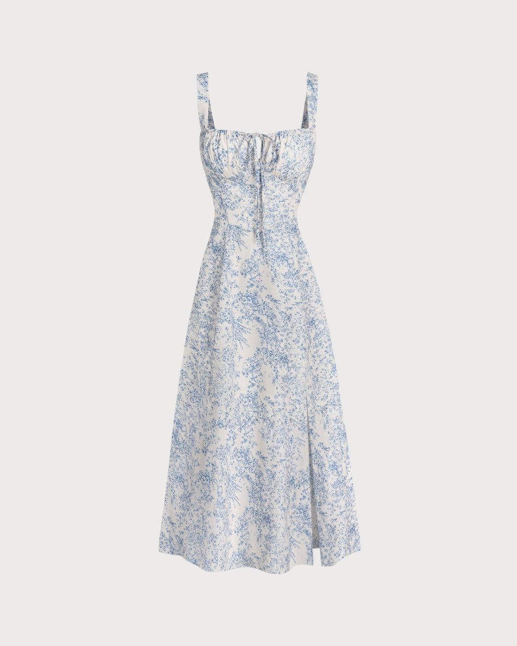 Blå Blommig Rynkad Slip Midi Klänning