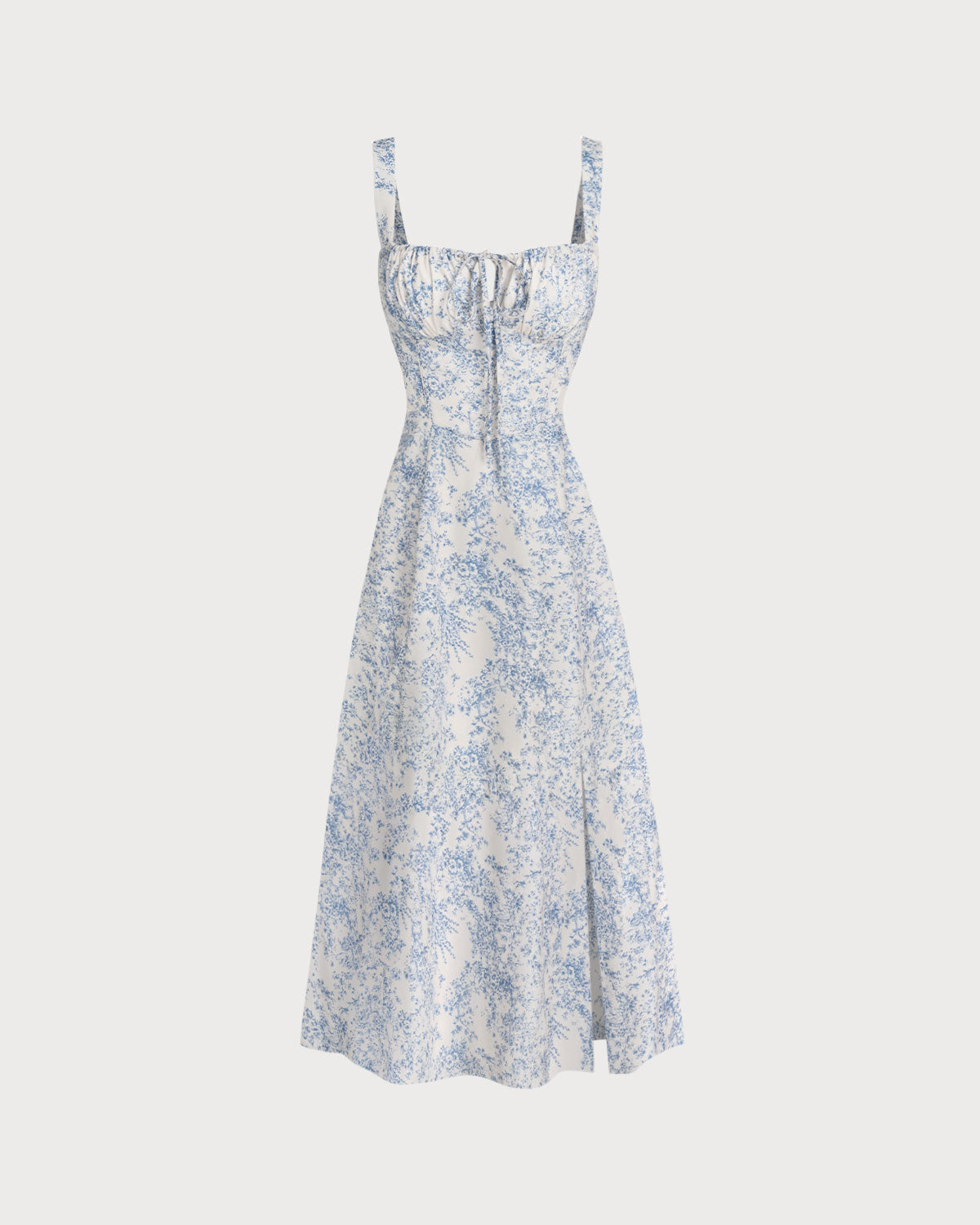 Blå Blommig Rynkad Slip Midi Klänning