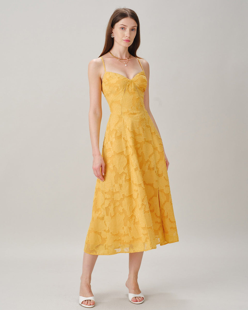 Gul X Cross Jacquard Slip Midi Klänning