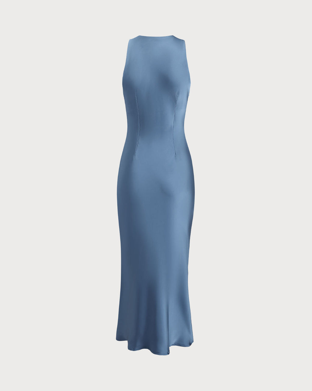 Blå Satin Båtringad Slip Midi Klänning