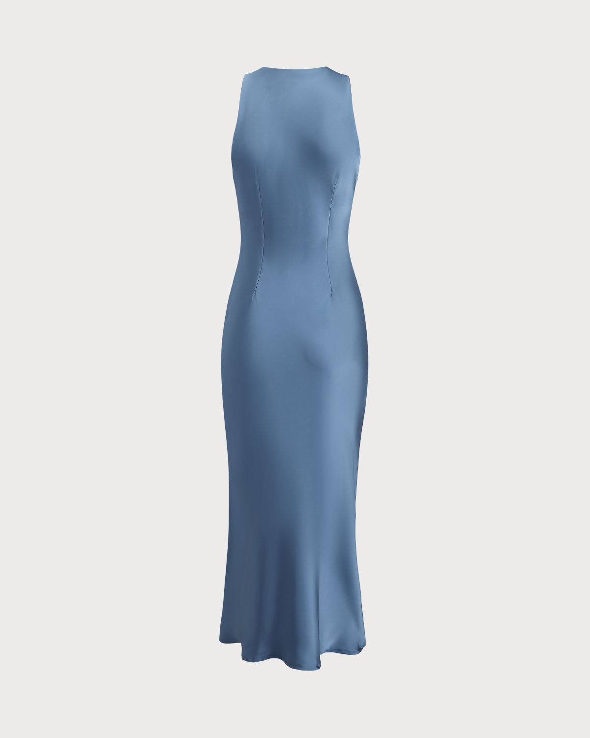 Blå Satin Båtringad Slip Midi Klänning