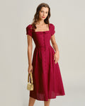 Vinröd Fyrkantig Halsringning A-Linje Midi Klänning